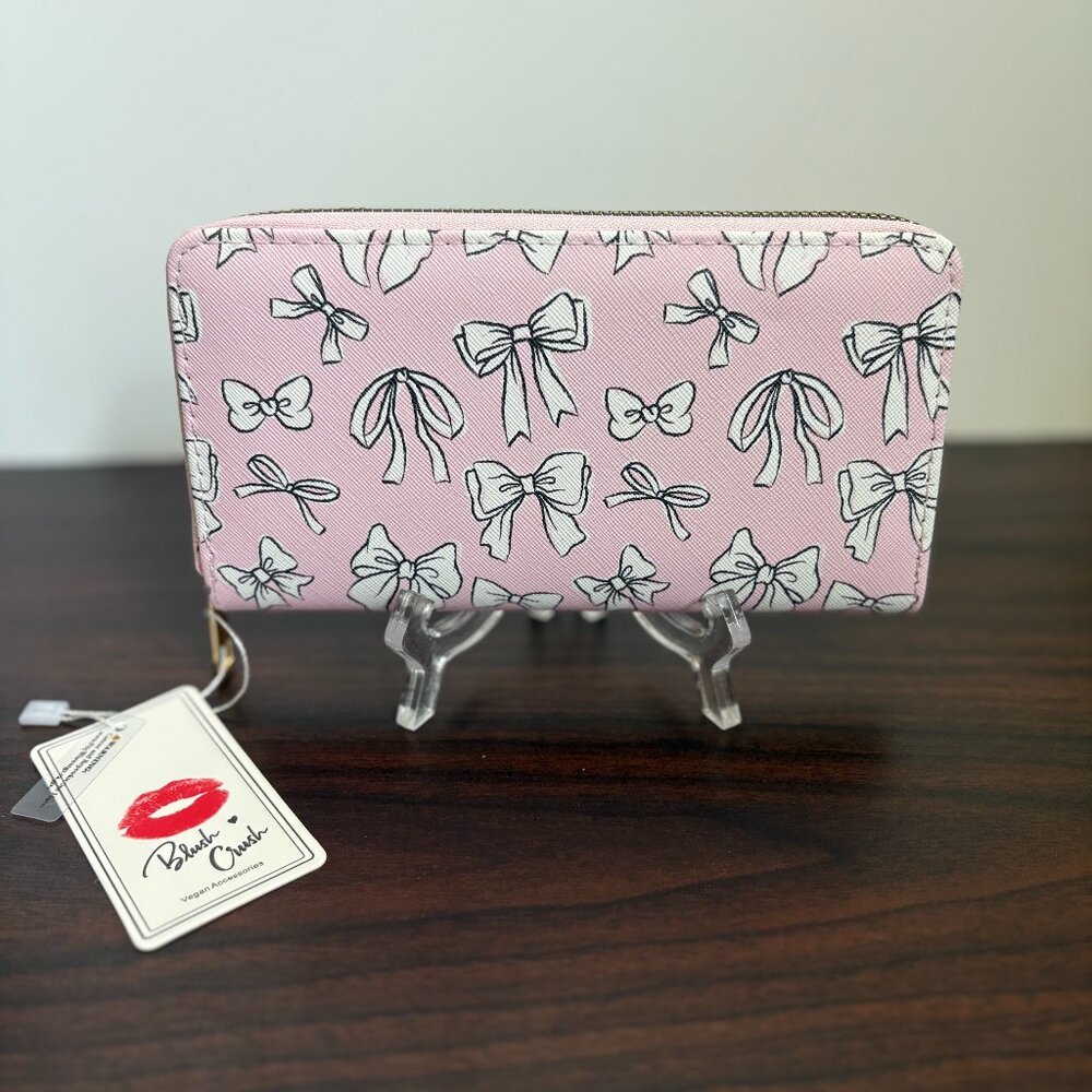 Blush Crush Vegan Bow Pink White Wallet Balletcore Coquette Y2K Girly Barbiecore